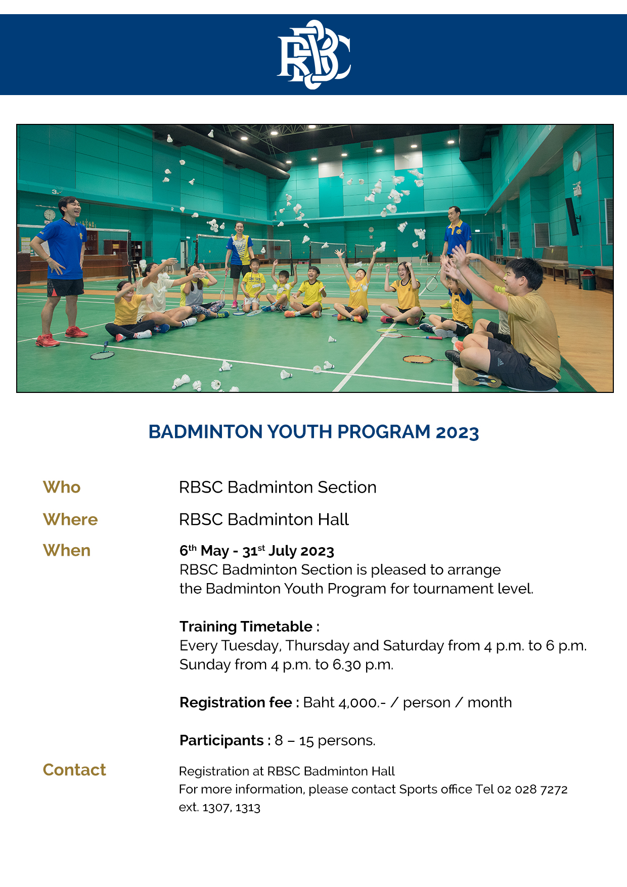 RBSC Badminton Youth Programme MayJuly 2023 The Royal Bangkok Sports