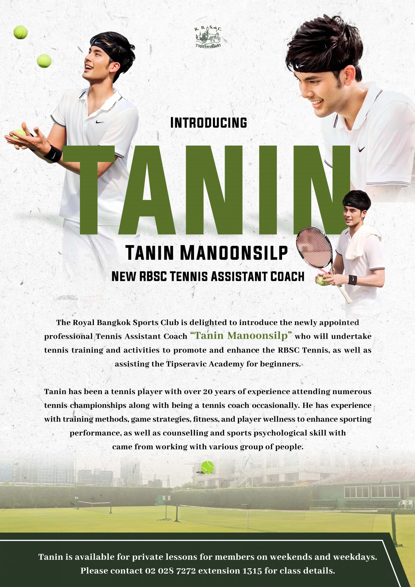 NEW TENNIS ASSISTANT COACH “TANIN MANOONSILP” The Royal Bangkok